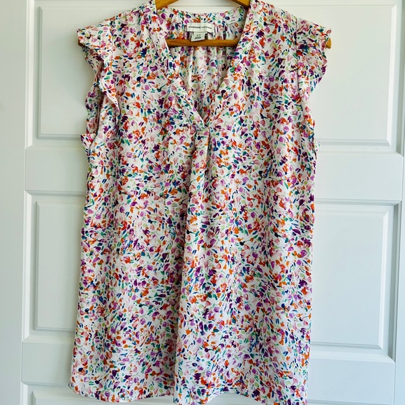 Adrienne Vittadini Pink and White Flutter Sleeve Blouse - Picture 1 of 5